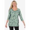 Woman Within Plus Size Perfect Printed Three-Quarter Sleeve V-Neck Tee(Blue Festive Snowflakes)