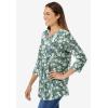 Woman Within Plus Size Perfect Printed Three-Quarter Sleeve V-Neck Tee(Sage Blossom Vine)