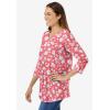Woman Within Plus Size Perfect Printed Three-Quarter Sleeve V-Neck Tee(White Butterflies)