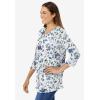 Woman Within Plus Size Perfect Printed Three-Quarter Sleeve V-Neck Tee(White Butterflies)