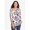 Woman Within Plus Size Perfect Printed Three-Quarter Sleeve V-Neck Tee(White Red Plaid)