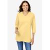 Woman Within Plus Size Perfect Printed Three-Quarter Sleeve V-Neck Tee(White Red Plaid)
