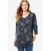 Woman Within Plus Size Perfect Printed Three-Quarter Sleeve V-Neck Tee(White Swirl Ditsy)