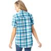 Woman Within Plus Size Short-Sleeve Button Down Seersucker Shirt(Deep Teal Camp Plaid)