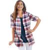 Woman Within Plus Size Short-Sleeve Button Down Seersucker Shirt(Rose Pink Rainbow Stripe)