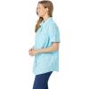 Woman Within Plus Size Short-Sleeve Button Down Seersucker Shirt(Rose Pink Rainbow Stripe)
