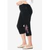 Woman Within Plus Size Stretch Denim Five-Pocket Capri Jeans(Black Bloom Embroidery)