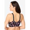 Women’s Plus Size Wireless Front-Close Cotton Comfort Bra(Black Rose Floral)