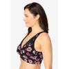 Women’s Plus Size Wireless Front-Close Cotton Comfort Bra(Black Rose Floral)
