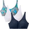 Comfort Choice Women’s Plus Size 3-Pack Front-Close Cotton Wireless Bra(Evening Blue Pack)