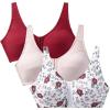 Comfort Choice Women’s Plus Size 3-Pack Front-Close Cotton Wireless Bra(Shell Pink Assorted)