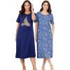 Dreams & Co. Plus Size 2-Pack Long Sleepshirts(Evening Blue Golden Retriever)