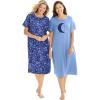 Dreams & Co. Plus Size 2-Pack Long Sleepshirts(French Blue Tie Dye Moon)