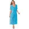 Dreams & Co. Plus Size Long Print Sleepshirt(Caribbean Blue Elephant)