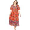 Only Necessities Women’s Plus Size Bib Front Lounger House Dress, Nightgown(Electric Orange Bloom)
