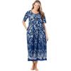 Only Necessities Women’s Plus Size Bib Front Lounger House Dress, Nightgown(Evening Blue Vines)