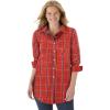 Woman Within Plus Size Perfect Long Sleeve Shirt(Classic Red Multi Plaid)