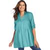 Woman Within Plus Size Rayon Pintucked Effortless Tunic Blouse(Azure)