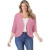 Woman Within Plus Size Rib Trim Cardigan Shrug Sweater(Delicate Pink)
