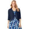 Woman Within Plus Size Rib Trim Cardigan Shrug Sweater(Navy)