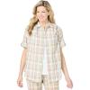 Woman Within Plus Size Short-Sleeve Button Down Seersucker Shirt(New Khaki Plaid)