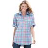 Woman Within Plus Size Short-Sleeve Button Down Seersucker Shirt(Petal Purple Multi Plaid)