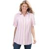 Woman Within Plus Size Short-Sleeve Button Down Seersucker Shirt(Rose Pink Rainbow Stripe)