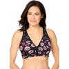 Women’s Plus Size Wireless Front-Close Cotton Comfort Bra(Black Rose Floral)