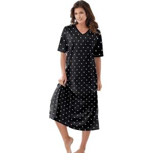 Dreams & Co. Plus Size Long Print Sleepshirt(Black Dot)