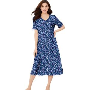 Dreams & Co. Plus Size Long Print Sleepshirt(Evening Blue Flowers)