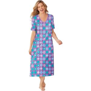 Dreams & Co. Plus Size Long Print Sleepshirt(Radiant Violet Argyle)