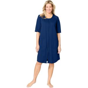 Dreams & Co. Plus Size Short French Terry Zip-Front Robe(Evening Blue)