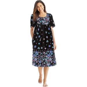 Only Necessities Plus Size Mixed Print Short Lounger(Black Blossoms)