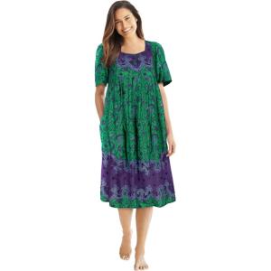 Only Necessities Plus Size Mixed Print Short Lounger(Kelly Green Folk Floral)