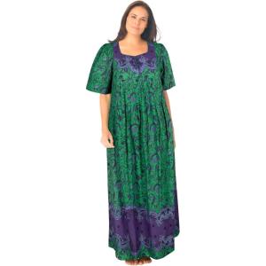 Only Necessities Women’s Plus Size Bib Front Lounger House Dress, Nightgown(Kelly Green Folk Floral)