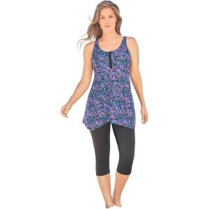 Swimsuits For All Swim 365 Women’s Plus Size Longer-Length Tankini Top(Black Confetti)