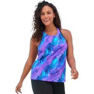 Swimsuits for All Swim 365 Women’s Plus Size Longer-Length Racerback Tankini Top(Blue Purple Brushstroke)