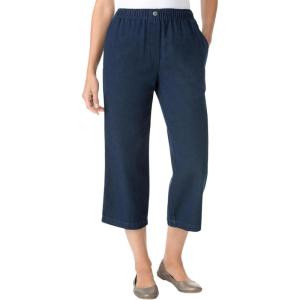Woman Within Plus Size 7-Day Elastic-Waist Pull-On Cotton Denim Capri Jeans(Indigo)