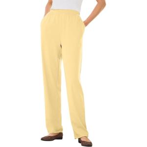 Woman Within Plus Size 7-Day Knit Straight Leg Pant Stretch Elastic Waist (Petite & Tall Available)(Banana)