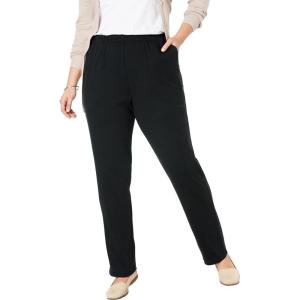 Woman Within Plus Size 7-Day Knit Straight Leg Pant Stretch Elastic Waist (Petite & Tall Available)(Black)
