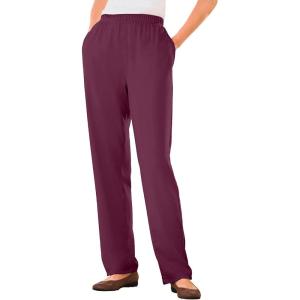 Woman Within Plus Size 7-Day Knit Straight Leg Pant Stretch Elastic Waist (Petite & Tall Available)(Deep Claret)