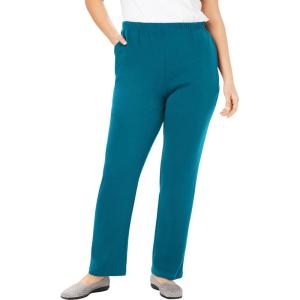 Woman Within Plus Size 7-Day Knit Straight Leg Pant Stretch Elastic Waist (Petite & Tall Available)(Deep Teal)