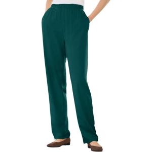 Woman Within Plus Size 7-Day Knit Straight Leg Pant Stretch Elastic Waist (Petite & Tall Available)(Emerald Green)
