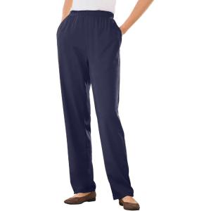 Woman Within Plus Size 7-Day Knit Straight Leg Pant Stretch Elastic Waist (Petite & Tall Available)(Navy)
