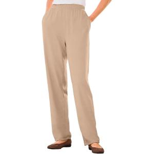 Woman Within Plus Size 7-Day Knit Straight Leg Pant Stretch Elastic Waist (Petite & Tall Available)(New Khaki)
