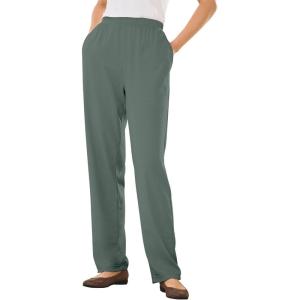 Woman Within Plus Size 7-Day Knit Straight Leg Pant Stretch Elastic Waist (Petite & Tall Available)(Pine)