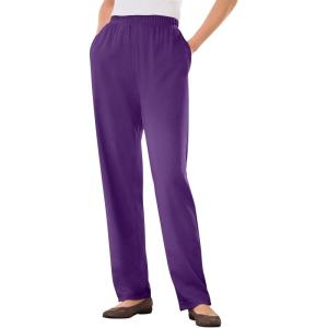 Woman Within Plus Size 7-Day Knit Straight Leg Pant Stretch Elastic Waist (Petite & Tall Available)(Radiant Purple)