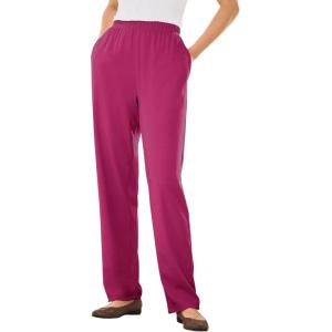 Woman Within Plus Size 7-Day Knit Straight Leg Pant Stretch Elastic Waist (Petite & Tall Available)(Raspberry)