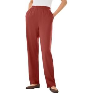 Woman Within Plus Size 7-Day Knit Straight Leg Pant Stretch Elastic Waist (Petite & Tall Available)(Red Ochre)