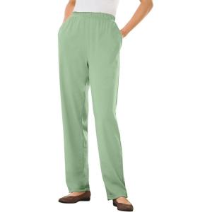 Woman Within Plus Size 7-Day Knit Straight Leg Pant Stretch Elastic Waist (Petite & Tall Available)(Sage)